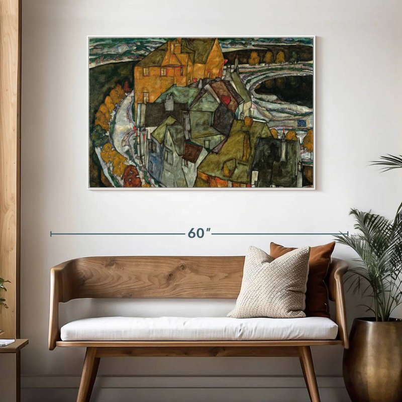 Croissant des maisons II, Cadre flottant blanc, 46 po x 31 po