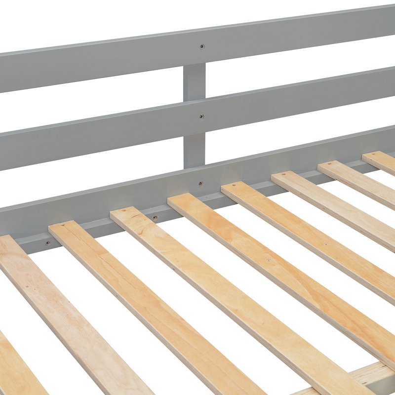 Lit superposé gris double avec options de rangement supplémentaires, 4 tiroirs et 3 tablettes, fabrication en bois massif pour la chambre à coucher