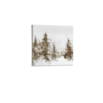 Impression sur toile 24 po x 24 po, impression sur toile 24 po x 24 po, pin blanc rustique en hiver, tons terreux pour le salon, la chambre à coucher et le bureau