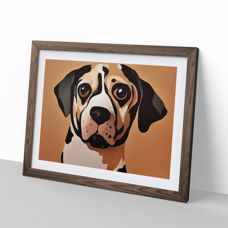 Dog Vol.1 - Single Picture Frame Painting, 25cm H x 34cm W x 2cm D, Walnut