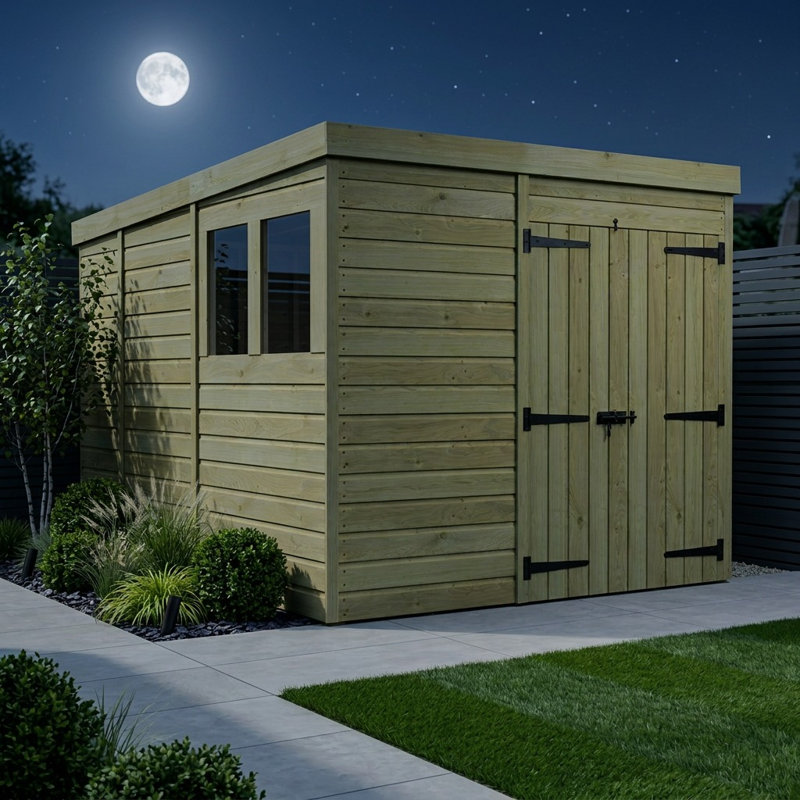 Total Sheds 7ft x 9ft Pent Garden Shed - Double Door - With Windows - Pressure Treated Timber - UK Manufactured
