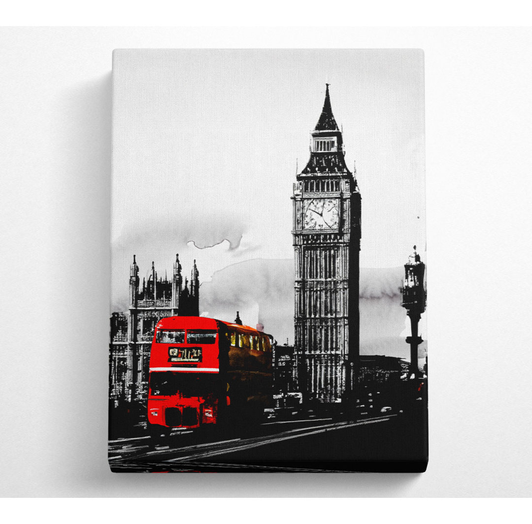 London Big Ben Red Bus B N W - Leinwanddrucke