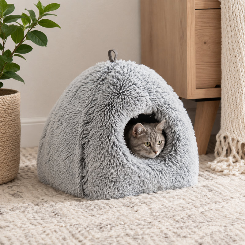 Lit moelleux et moelleux pour petits animaux, 11.8x11x9.1 Inch, Gris clair