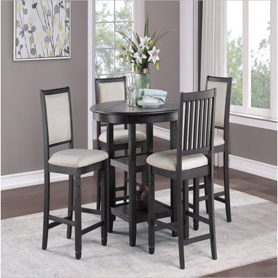Ensemble de table de salle à manger 5 pièces à hauteur de comptoir avec tablettes intégrées et 4 chaises à hauteur de comptoir en bois noir et brun