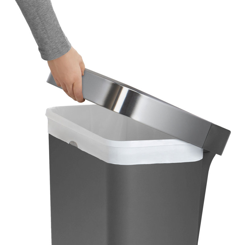 Simplehuman 45L Plastic Rectangular Pedal Bin With Liner Pocket, Grey