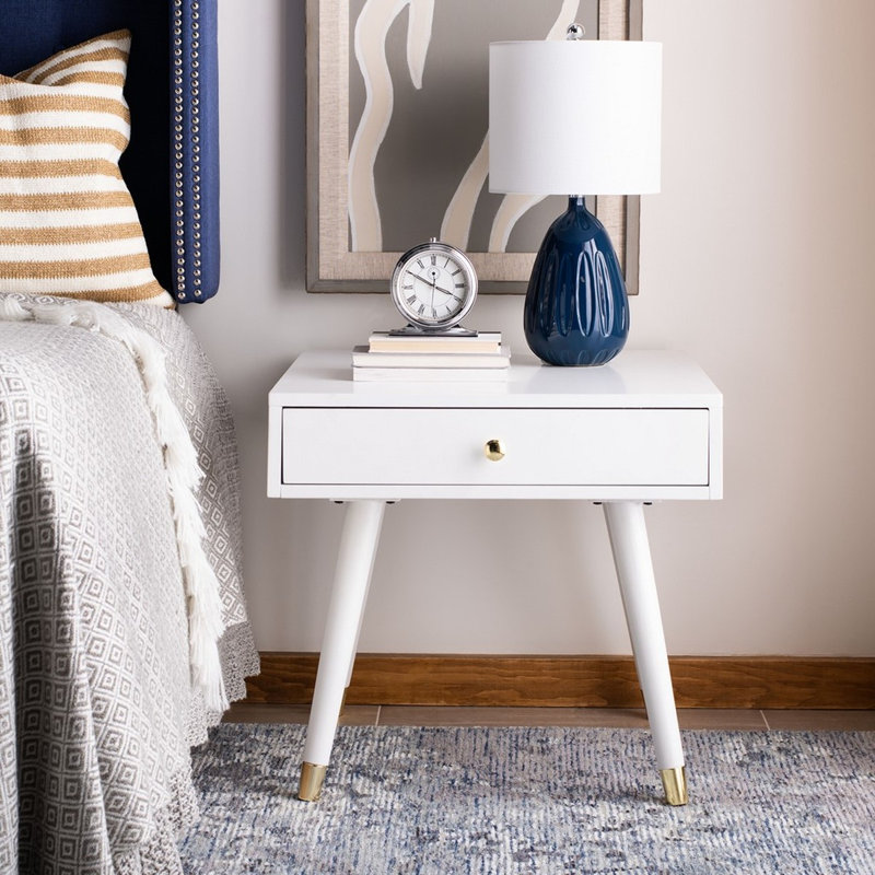 Table de bout en bois massif avec rangement Bryceon, Blanc