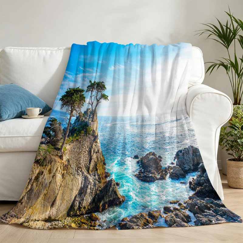 Jeté en flanelle transparente molletonné ultra doux, imprimé face simple Beach California Sea Golf, Jeté 50 po x 60 po