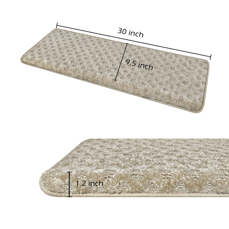 Tapis d'escalier bullnosé antidérapant (ensemble de 16), Mini treillis crème et gris diamant, 16