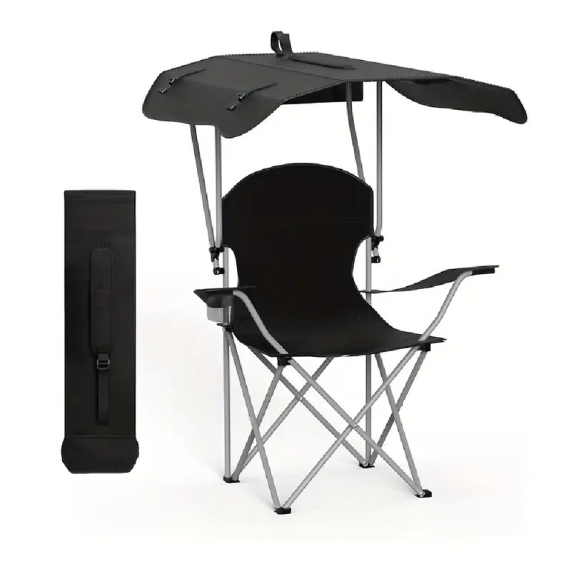 Canopy Lounge Chair With Sunshade For Camping, Hiking, Travel, And Other Outdoor Events, With Cup Holder, 21.6" X 21.6" X 36", Black
