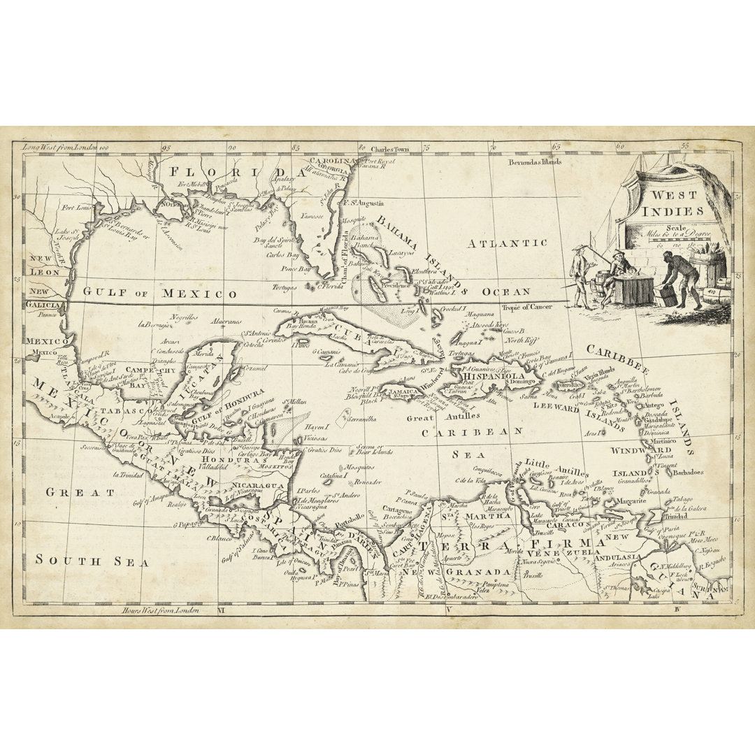 Map of West Indies - Wrapped Canvas Art Prints