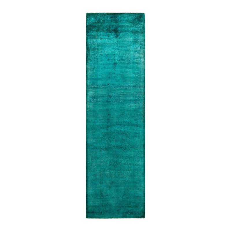 Tapis de couloir surteint de conception unique 2 pi 9 po x 9 pi 10 po vert / noir Overdyed
