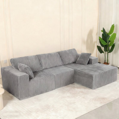 Spacious Chenille Modular Sofa, Grey Minimalist L-shaped For Living Rooms
