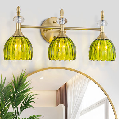 3-Light Floral Wall Sconce Tulip Glass Shade