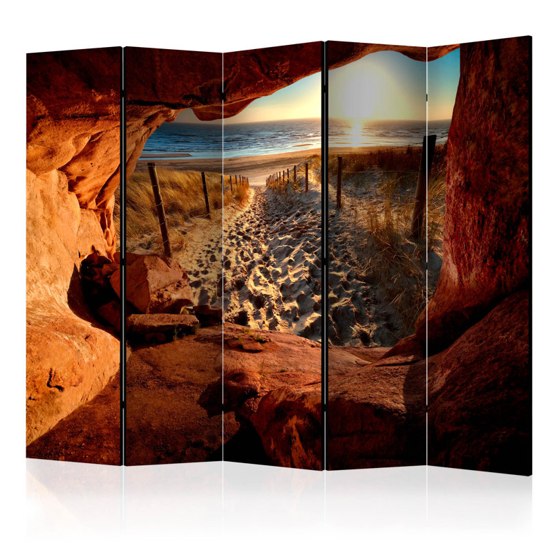 Germain 225cm W x 172cm H 5 - Panel Solid Wood Folding Room Divider
