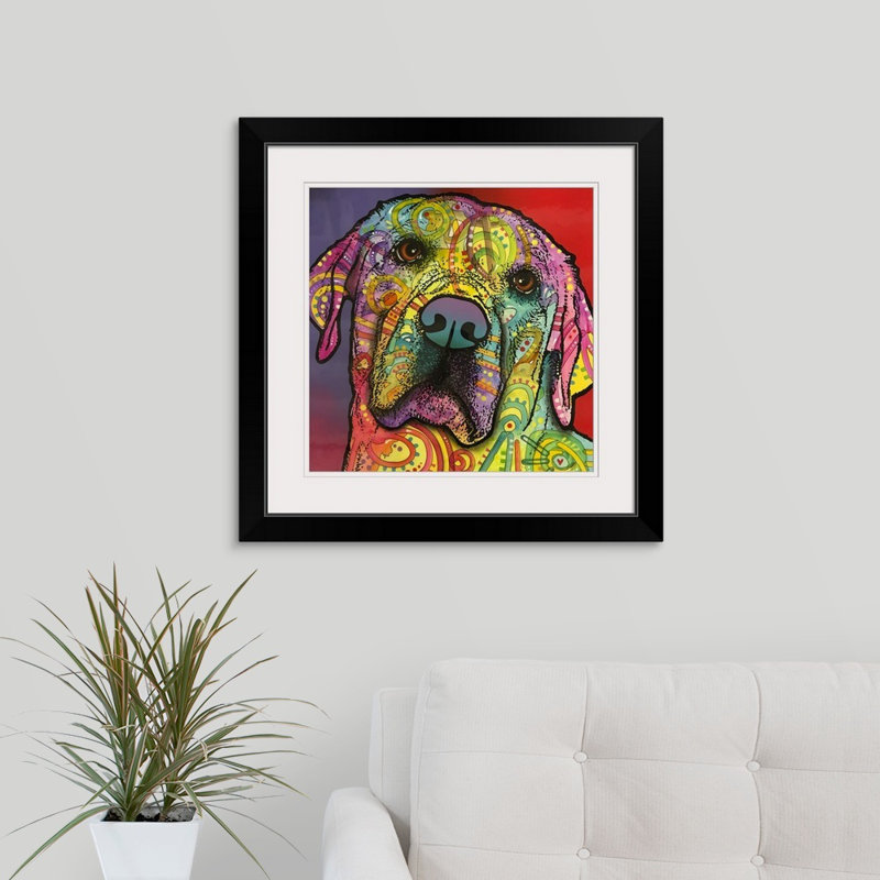 " Starry Lab " Mixed Media Print, 24" H x 24" W x 1" D, Black Framed
