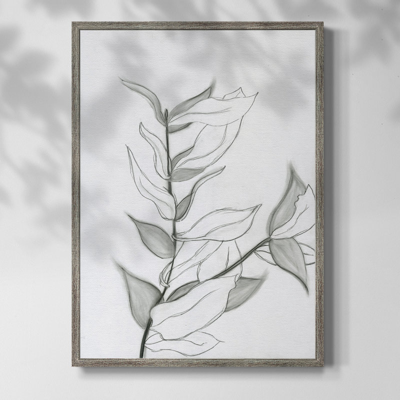 Charcoal Foliage Framed Print - Solid Wood, 11" H x 9" W