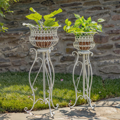 Ensemble de 2 supports à plantes en fer sur pied "London 1820", blanc