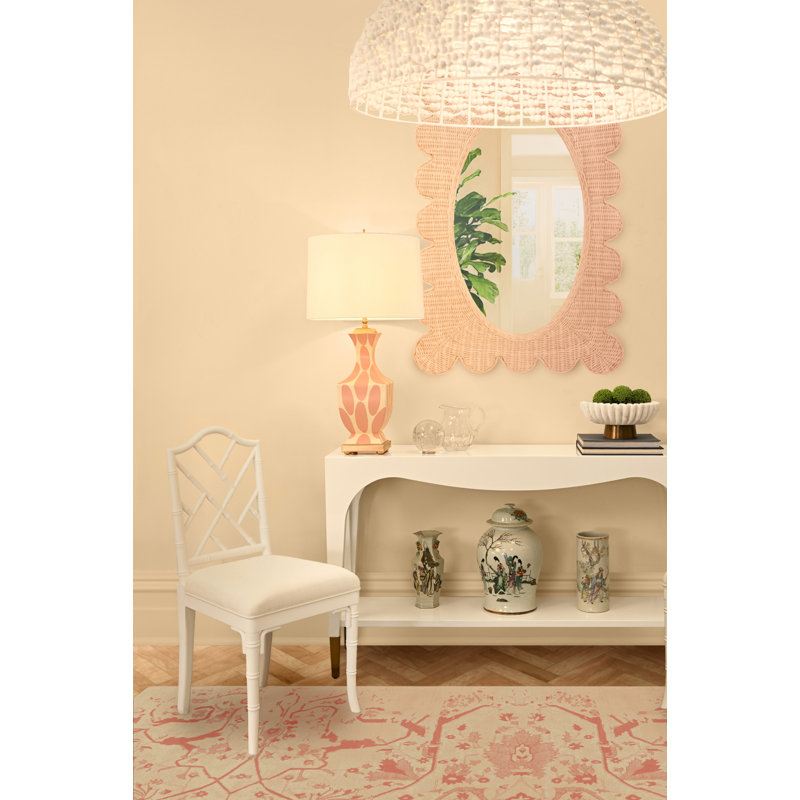 Rectangle Rattan Mirror, Woven Rattan Painted Pink