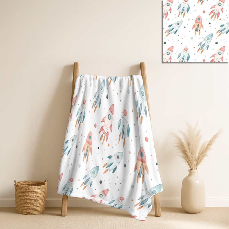 Little Rockets - Couverture douce pour enfants orange Starburst, jeté en peluche moderne