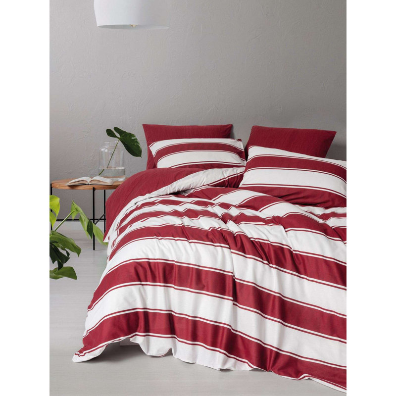 100% Cotton Ranforce Double Quilt Cover Set, Christmas Design, Red & White | Duvet Cover 78.7 x 78.7 inches & 2 Pillowcases 31.5 x 31.5 inches | Reactive Printing, Machine Washable, Button Closure for Easy Use