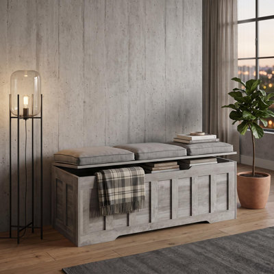 Storage Bench with Gas Springs Safety Hinges, Extra Large Wooden Storage Chest Toy Box Ottoman, Farmhouse Entryway Shoe Bench with Hidden Storage for Bedroom, Living Room