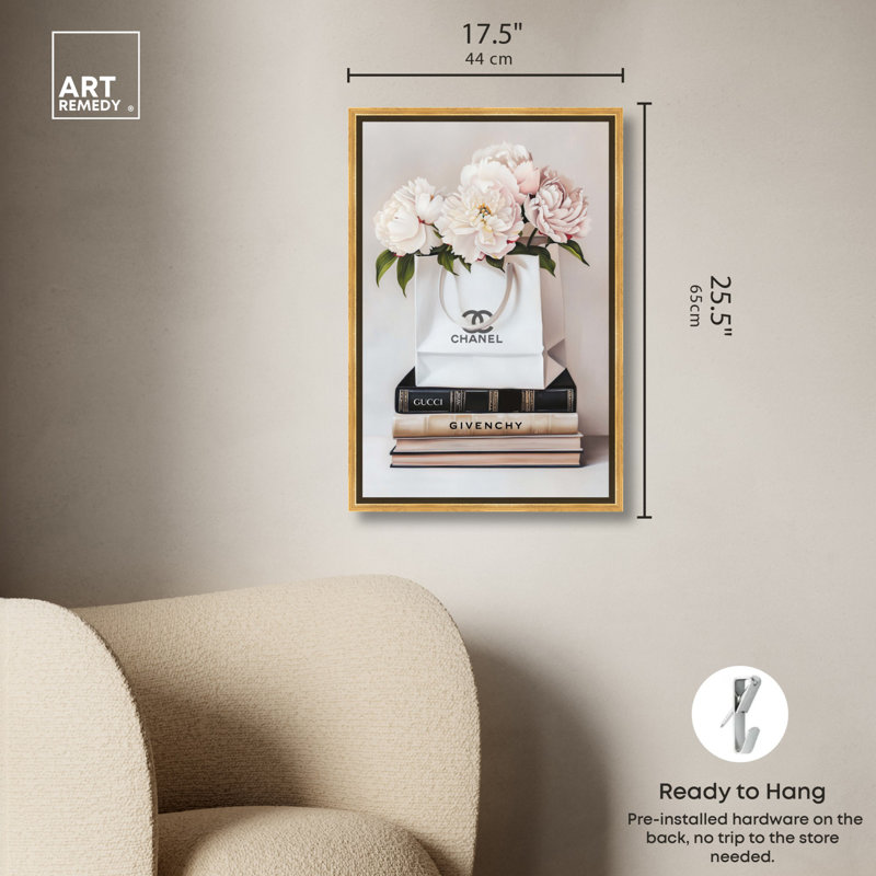 Art graphique sur toile crème, Cadre doré, H 25 po x l 17 po