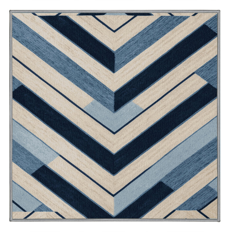 Washable Maritime Blue Ivory Striped Area Rug, Rectangle 5' x 7'