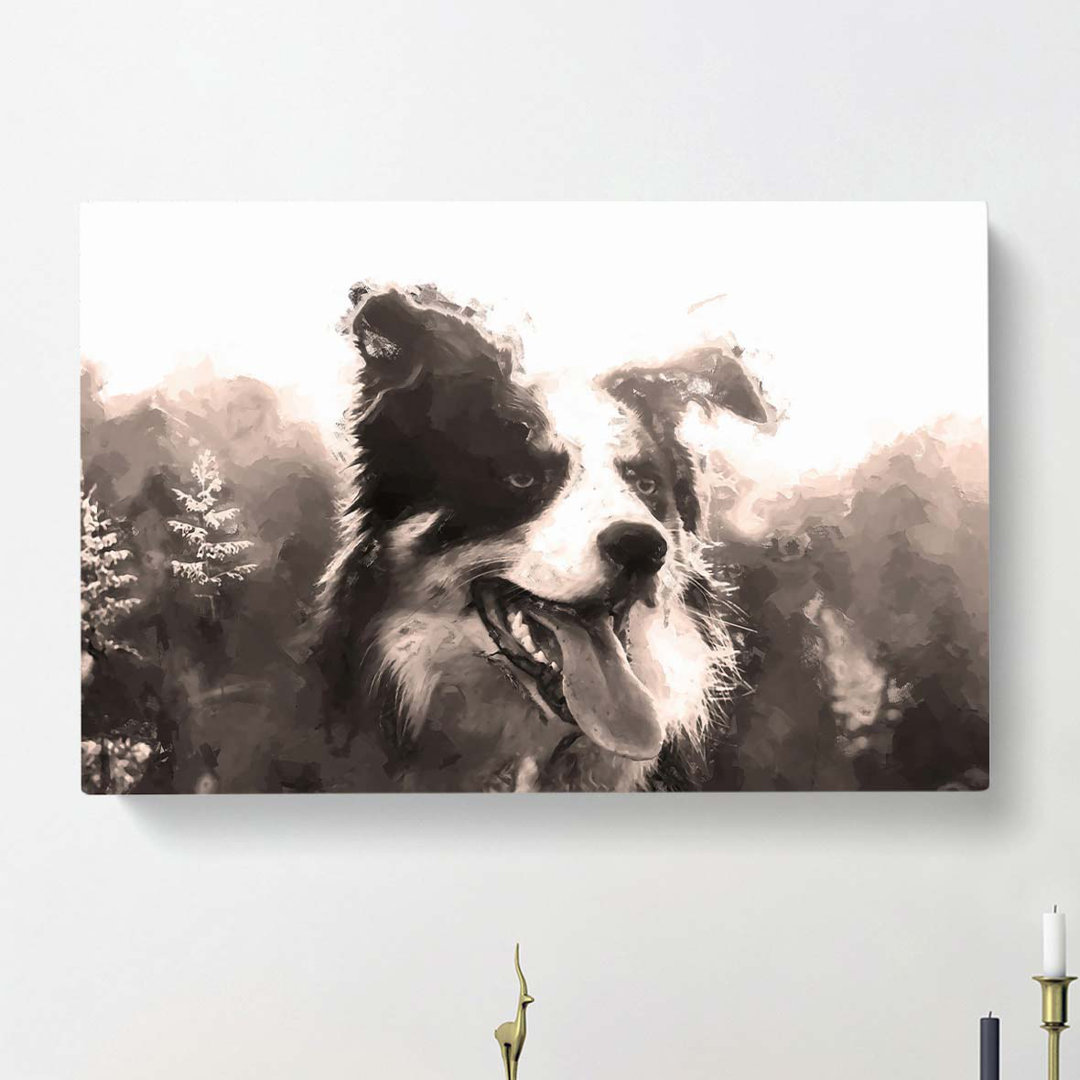 Border Collie Dog in a Meadow in Abstract - Wrapped Canvas