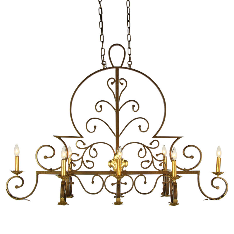 Fleur De Lis 8 - Light Candle Style Classic Chandelier, Bronzed Brass/Gold Leaf