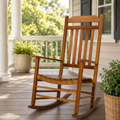  High Back Slat Rocking Chair, Solid Wood Outdoor Rocking Chair