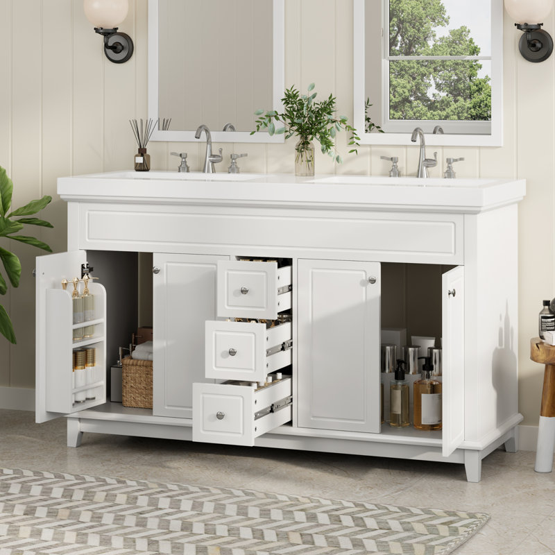 Meuble-lavabo moderne 60 po avec 3 lavabos en résine et 3 portes Haverhill