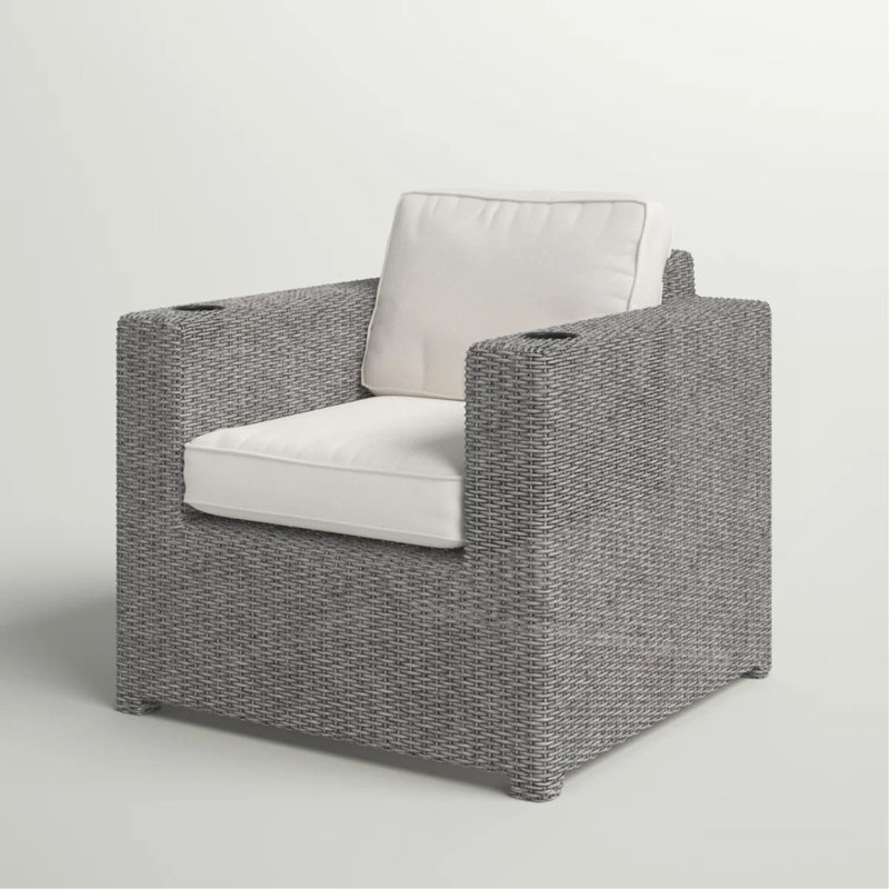Chaise de patio entièrement assemblée avec coussins, 1, Blanc, Gris
