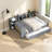 Spacious Wooden Beds With Storage, Upholstered Headboard, Modern Gray