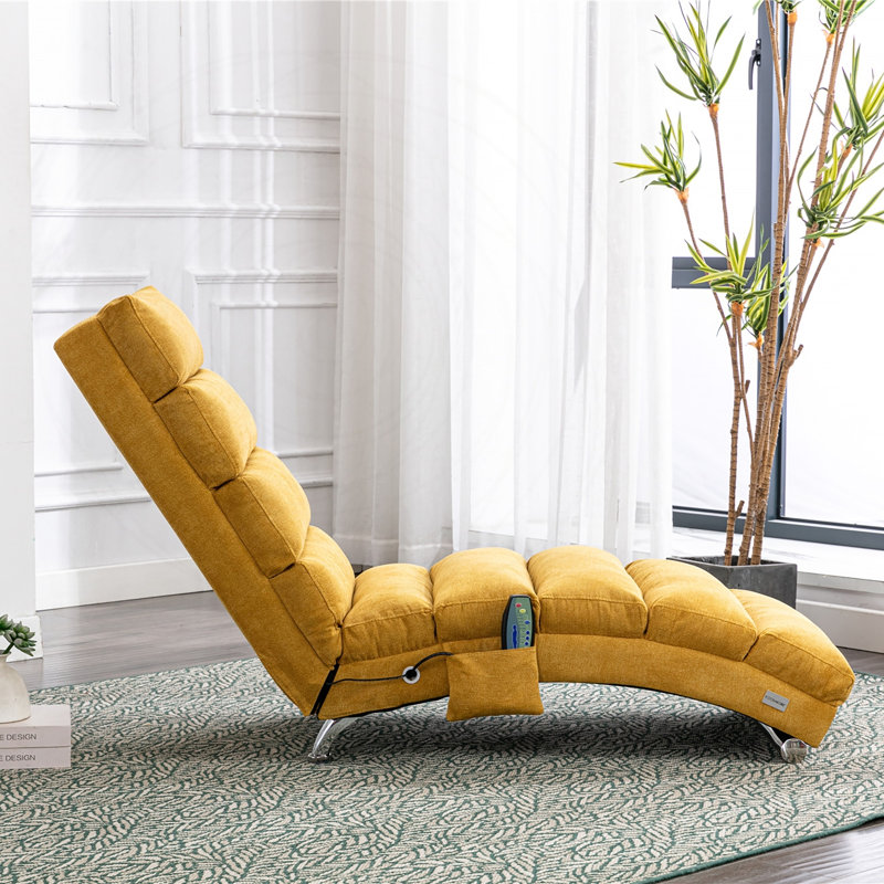 Chaise longue rembourrée avec fonction de vibration, Lin moutarde