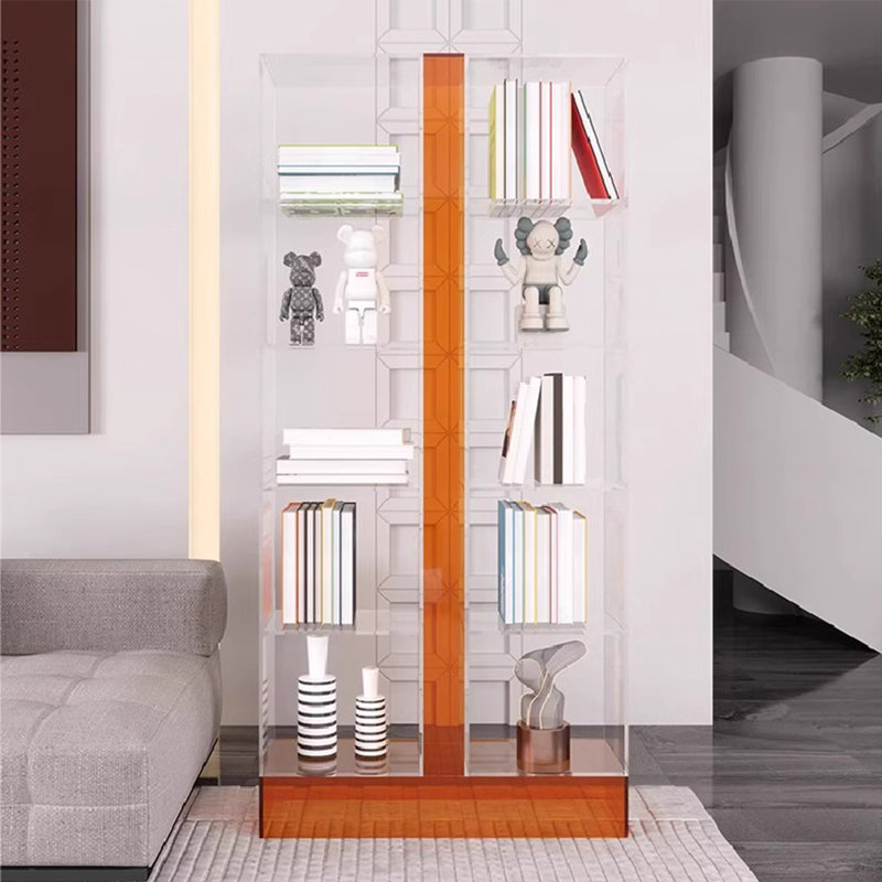 Open and transparent acrylic bookcase, Orange