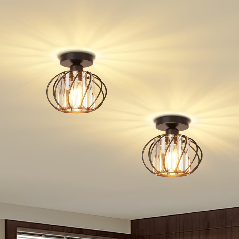 Mini-plafonnier encastré en cristal noir moderne 1 lumière 7,5 po, Noir mat