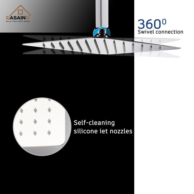 Large Chrome Dual Square Ceiling Mounted Rain Shower System