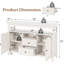 Buffet 52,8 po, armoire de cuisine avec 5 tablettes réglables - bois blanc et armoire d'appoint, pour un rangement efficace blanc, P 53 po x l 36 po H 16 po, 90 lb