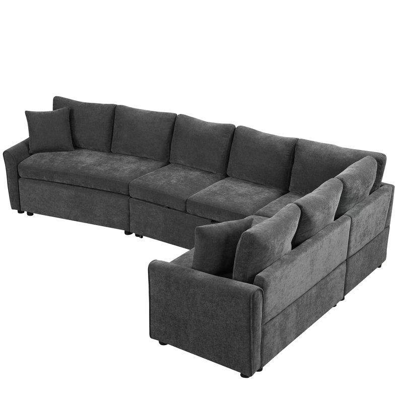 124.8"L-Shaped Sofa Convertible Sofa Bed Pull Out Sofa Sleeper With Two Back Pillows, Two Usb Ports And Two Power Sockets For Living Room, Gray (Old Sku:Sg000890aae)
