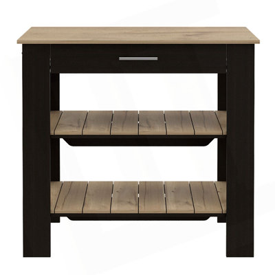 Kitchen Island 37" H, Two Open Storage Shelves, One Drawer, Four Legs,Towel Hanger