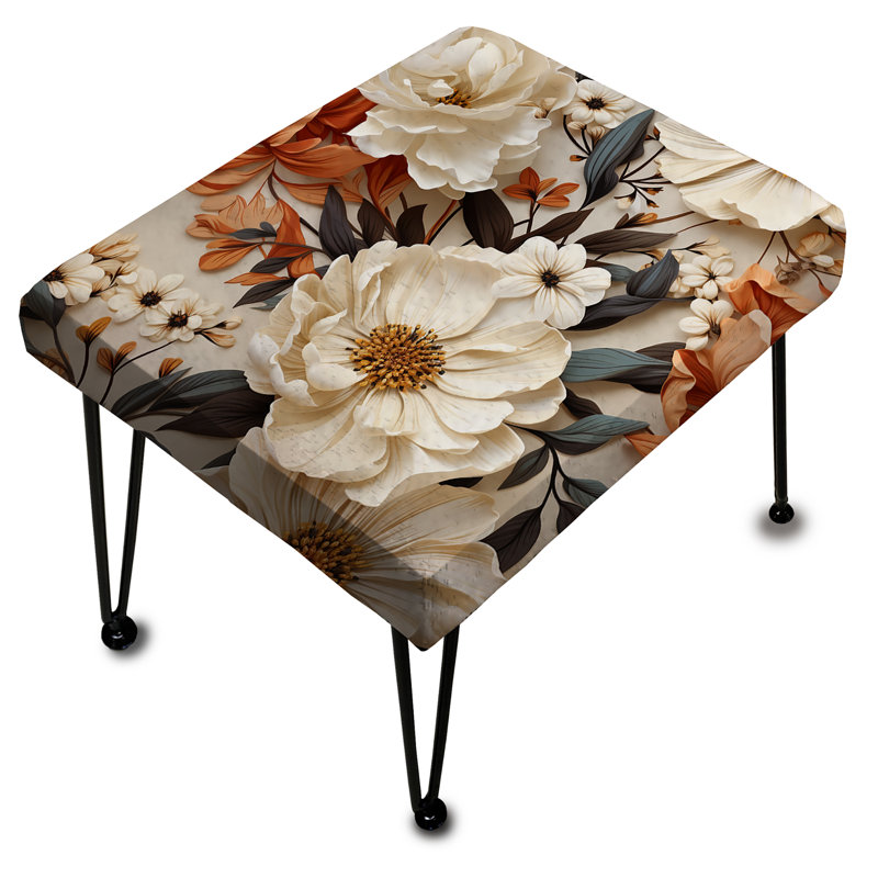Boho Earthy Blooms Poppies Bloom - Floral Rectangle Ottoman