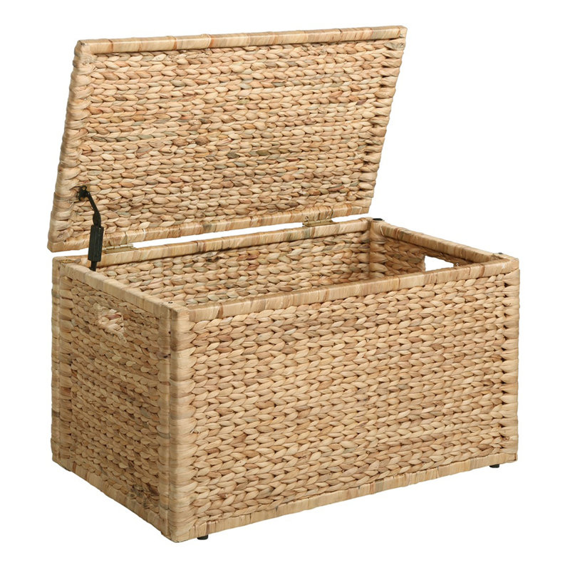 Coffre de rangement robuste en osier de jacinthe d'eau avec charnière de sécurité et structure en métal Ved, H 17,5 po x l 30 po x P 17,5 po, naturel