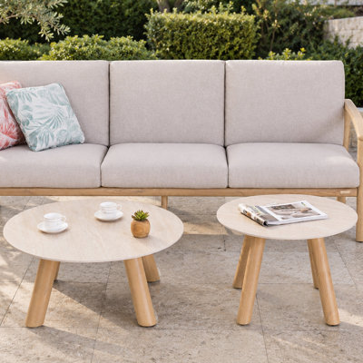 Table basse d'extérieur ronde en aluminium 2 pièces avec plateau en pierre frittée