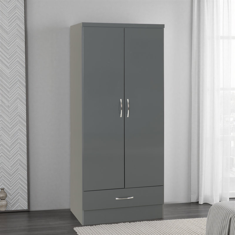 Kosie 1 Drawer Wardrobe, Gloss Grey