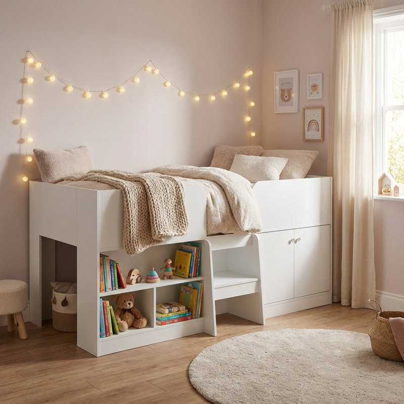 Single (3') Cabin Bed Bed Frame with Storage Included with Built-in Ladder Included