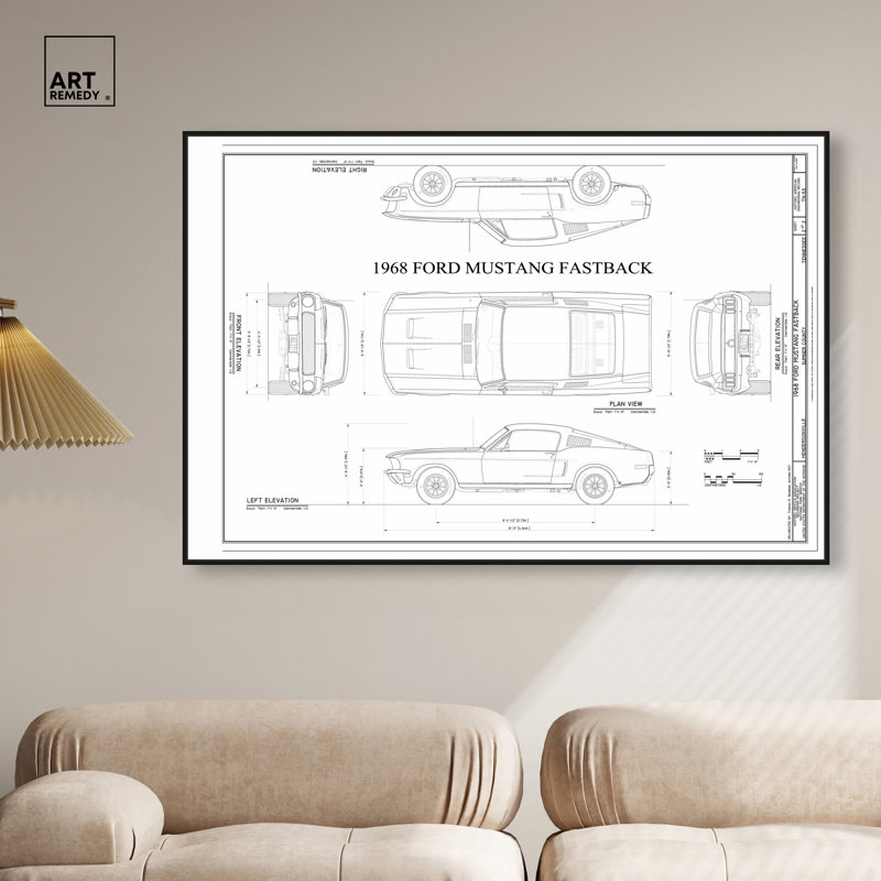 Décoration murale Mustang Fastback , 21"H x 31"W, Cadre noyer