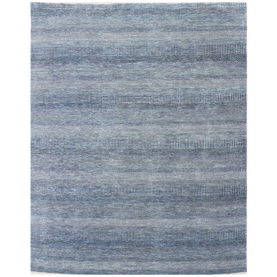 Tapis bleu marine / argenté en laine noué à la main 10 pi x 14 pi Rectangle