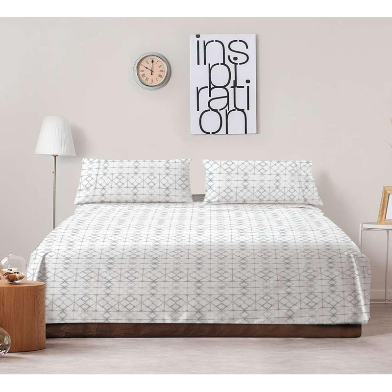 Ensemble de draps 100% percale 300 fils, Ensemble de draps pour lit simple avec deux taies 