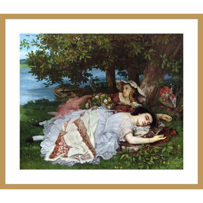 «Filles sur les rives de la seine» par Gustave Courbet, impression giclée encadrée, H 33,5 po x l 38,78 po