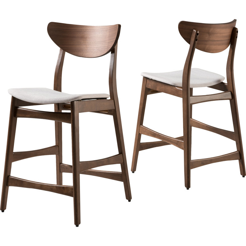 Tabouret de comptoir 24 po Fitz, Beige clair, Noyer